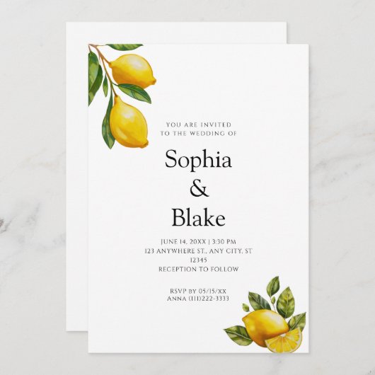 Moderne lente met gesmuteerde lemon Citrus White W Kaart (Voorkant / Achterkant)