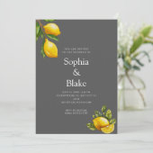Moderne lente met hoogwaardig citrus Gray Wedding Kaart (Staand voorkant)
