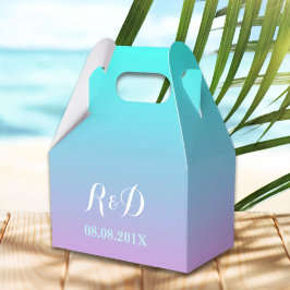 Moderne lente ombre roze turquoise bruiloft bedankdoosjes