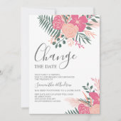 Moderne lente roze groene bruiloft verandert datum kaart (Voorkant)