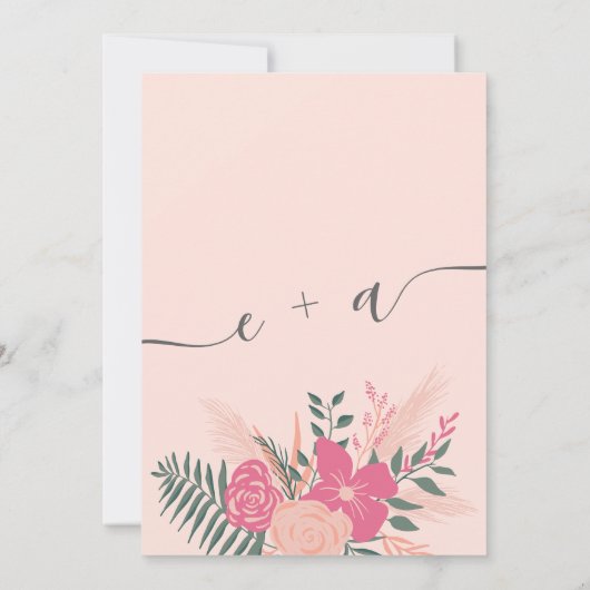 Moderne lente roze groene bruiloft verandert datum kaart (Achterkant)