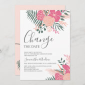 Moderne lente roze groene bruiloft verandert datum kaart (Voorkant / Achterkant)