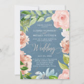 Moderne lente stoffige blauw en sinaasappel bloeme kaart (Voorkant)