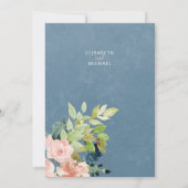 Moderne lente stoffige blauw en sinaasappel bloeme kaart (Achterkant)