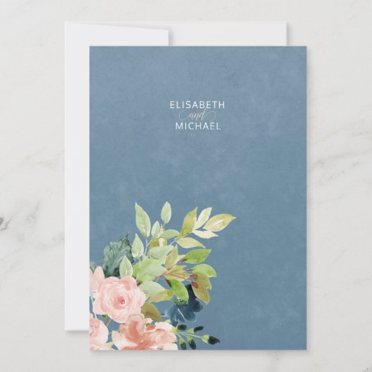 Moderne lente stoffige blauw en sinaasappel bloeme kaart (Achterkant)