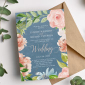 Moderne lente stoffige blauw en sinaasappel bloeme kaart