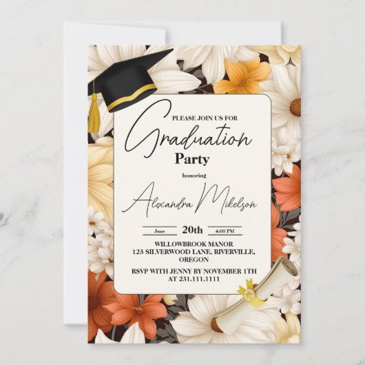 moderne lente Wildbloemen Graduation Party Kaart (Voorkant)