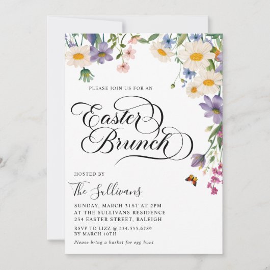 Moderne lente wilde bloemen bloemenpaasbrunch kaart (Voorkant)