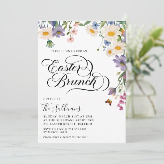 Moderne lente wilde bloemen bloemenpaasbrunch kaart (Staand voorkant)