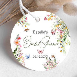 Moderne lente wilde bloemen script bruidsshower bedankjes labels