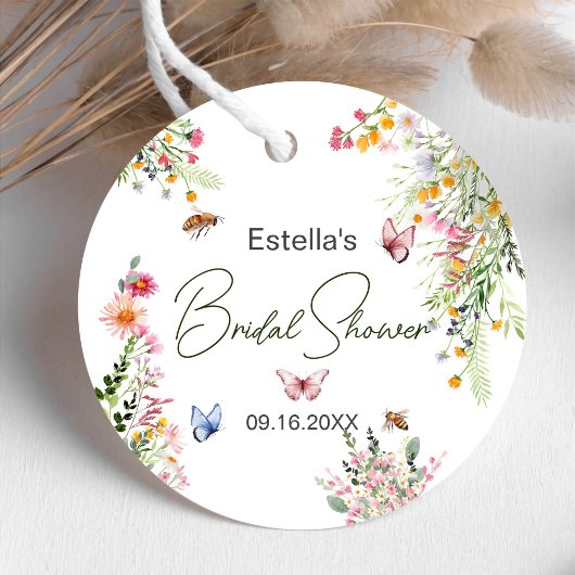 Moderne lente wilde bloemen script bruidsshower bedankjes labels