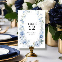 Moderne lente zomer bloemenblauw wit bruiloft kaart