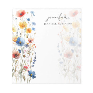 Moderne lente zomer wilde bloemen met naam notitieblok