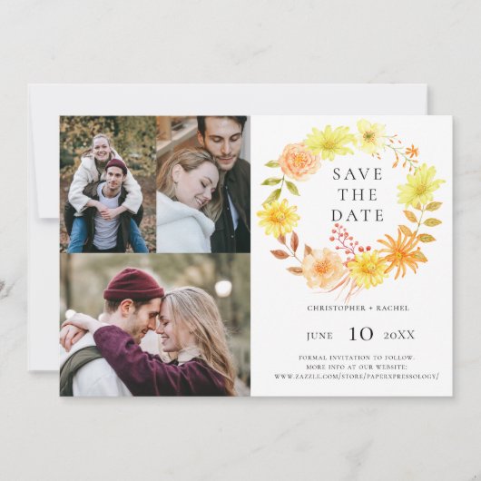 Moderne lente zonnebloemen 3 foto's Bewaar de datu Kaart (Voorkant)