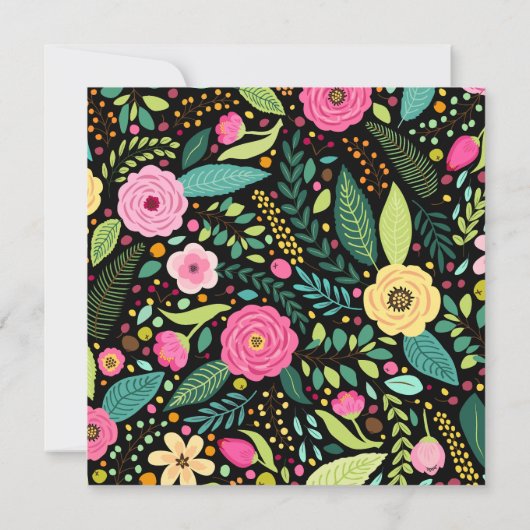 Moderne lentebloemen op zwart monogram notitiekaartje (Achterkant)