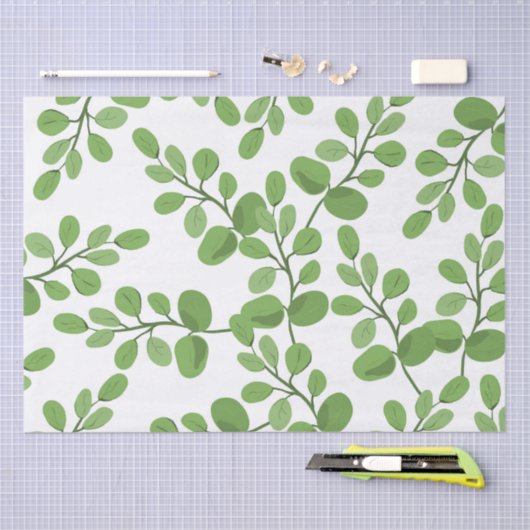 Moderne lentegroen botanische patroonbladeren tissuepapier (Craft)