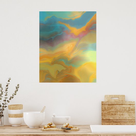 Moderne lentekleuren Abstracte schilderkunst Poster (Keuken)