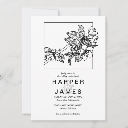 Moderne lentescherry-bloesem voor lijst bruiloft kaart (Voorkant)