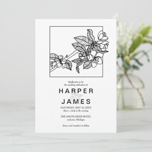 Moderne lentescherry-bloesem voor lijst bruiloft kaart (Staand voorkant)