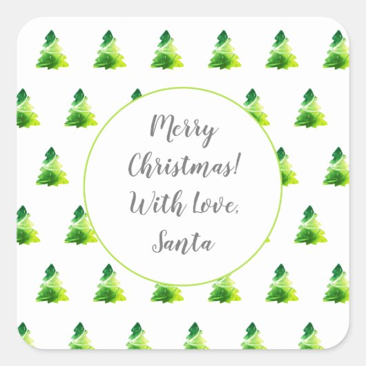 Moderne lentesgroen kerstboompatroon vierkante sticker (Voorkant)