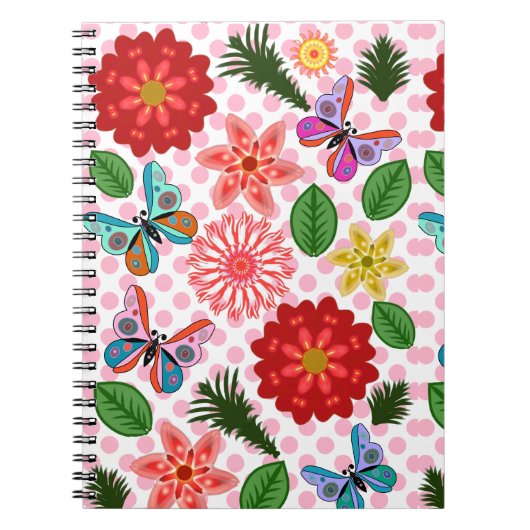 Moderne Lentetuin Vlinder Bloemig Notitieboek (Voorkant)