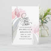 Moderne lentroze tulpen Inspirerend Save The Date (Staand voorkant)