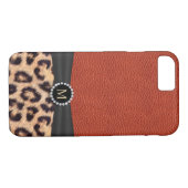 Moderne leopard Print Red Leather Monogram Case-Mate iPhone Case (Achterkant (Horizontaal))