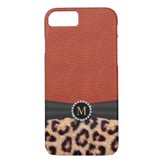 Moderne leopard Print Red Leather Monogram Case-Mate iPhone Case (Achterkant)