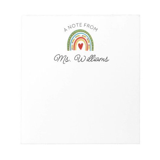 Moderne Leraar Kleurrijke Boho Regenboog Aangepast Notitieblok (Voorkant)