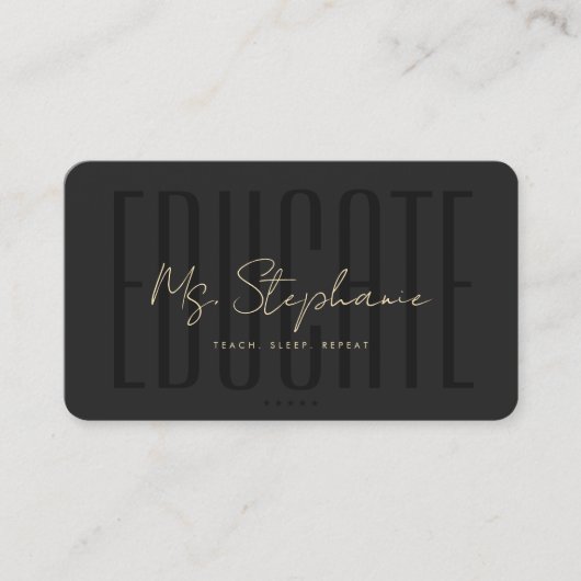 Moderne leraar zwart goud docent professor visitekaartje (Voorkant)