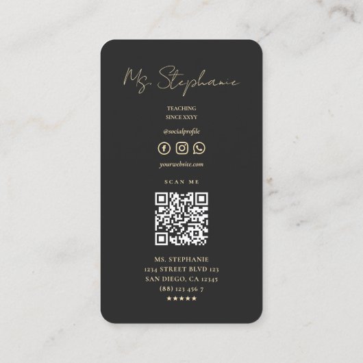 Moderne leraar zwart goud docent professor visitekaartje (Achterkant)