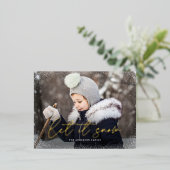 Moderne Let it Snow Script Foto Folie Feestdagen Briefkaart (Staand Voorkant)