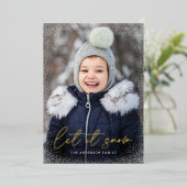 Moderne Let it Snow Script Foto Folie Feestdagenkaart (Staand Voorkant)