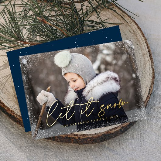 Moderne Let It Snow-tekst Folie Feestdagenkaart