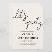 Moderne Let's Party 100e verjaardag Kaart (Voorkant / Achterkant)