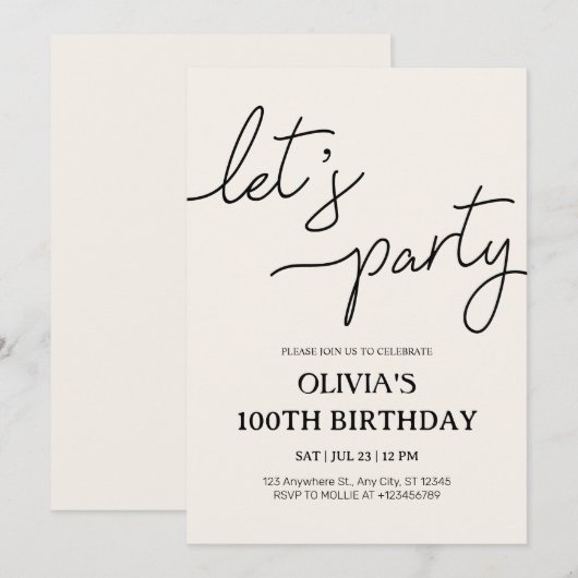 Moderne Let's Party 100e verjaardag Kaart (Voorkant / Achterkant)