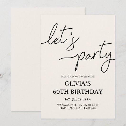 Moderne Let's Party 60e verjaardag Kaart (Voorkant / Achterkant)