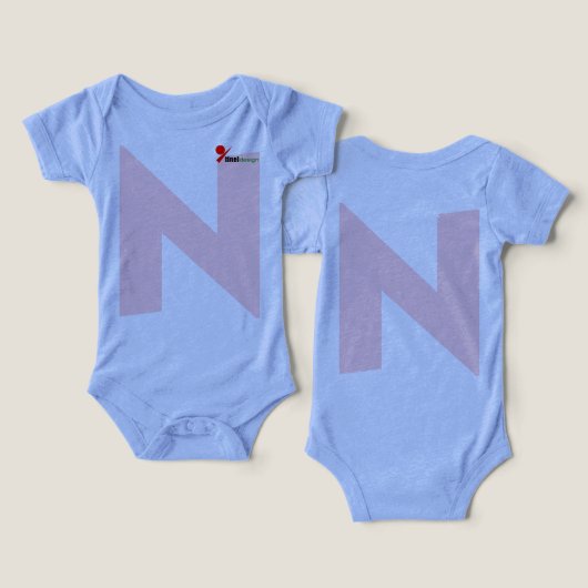 Moderne Letter N Initiaal Monogram Baby Bodypakje (Ontwerp Voorkant & Achterkant)