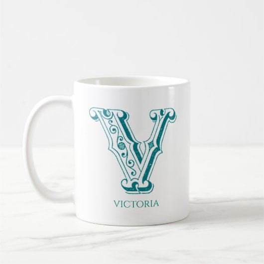 Moderne letter V Monogram Naam Koffie Mok (Links)