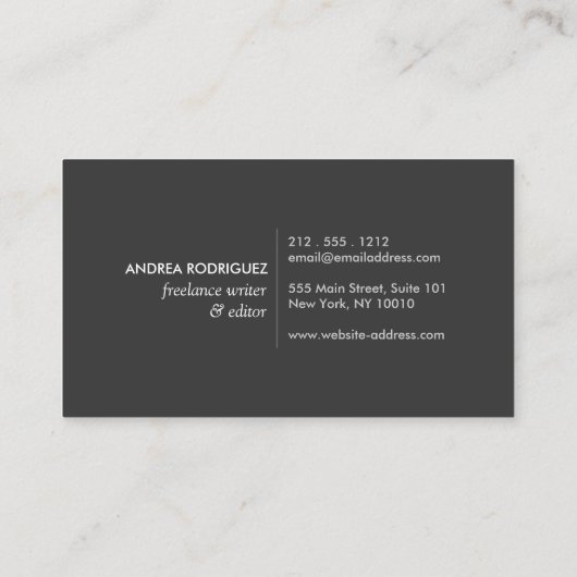 Moderne Letterform Logo voor auteurs en schrijvers Visitekaartje (Achterkant)