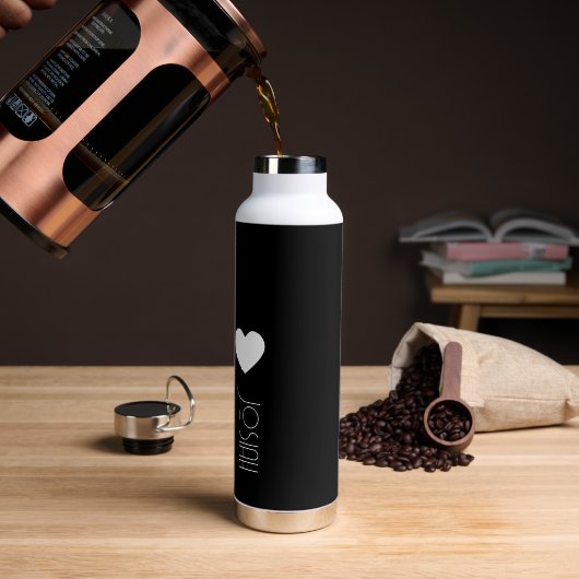 Moderne Lettering Hart Monogram Waterfles (Koffie)