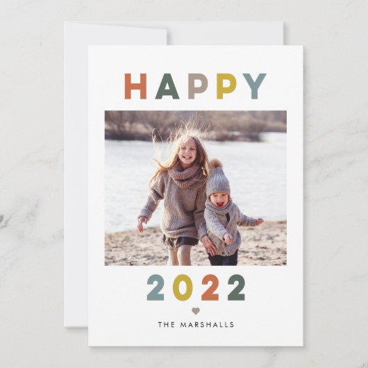 Moderne Letters Gelukkig Nieuwjaar 2022 Fotokaart Feestdagenkaart (Voorkant)