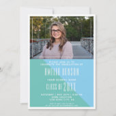 Moderne lettertype turquoise blauwe afstudeerfoto kaart (Voorkant)