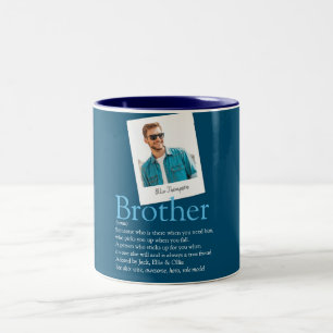 Moderne leuk broer definitie foto blauw tweekleurige koffiemok