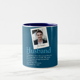 Moderne Leuk Definitie Echtgenoot Foto Blauw Tweekleurige Koffiemok