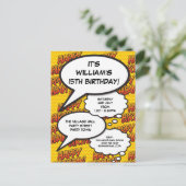 Moderne Leuk Verjaardagsfeestje Stripboek Uitnodiging Briefkaart (Staand voorkant)