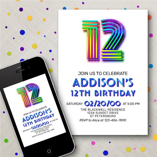 Moderne Leuke 12e Verjaardag uitnodiging