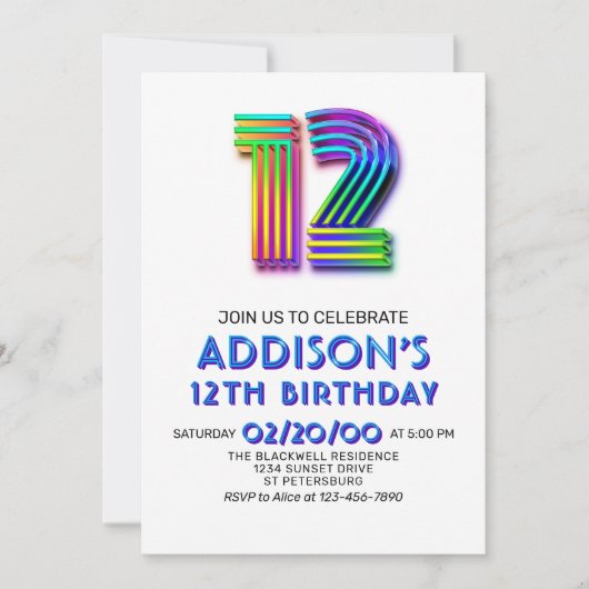 Moderne Leuke 12e Verjaardag uitnodiging (Voorkant)