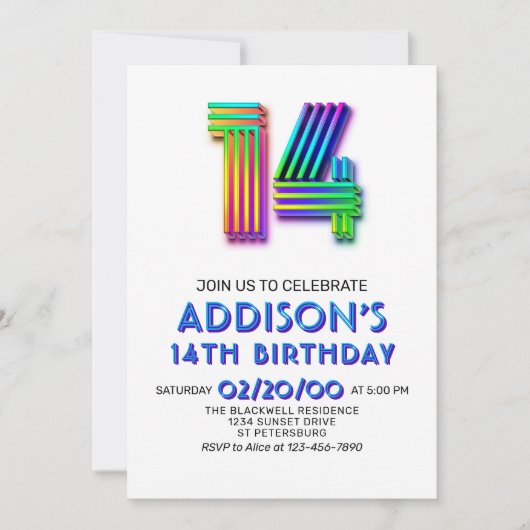 Moderne Leuke 14e Verjaardag uitnodiging (Voorkant)