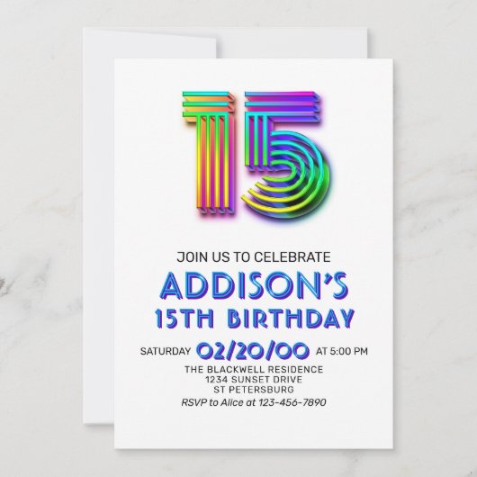 Moderne Leuke 15e Verjaardag Uitnodiging (Voorkant)